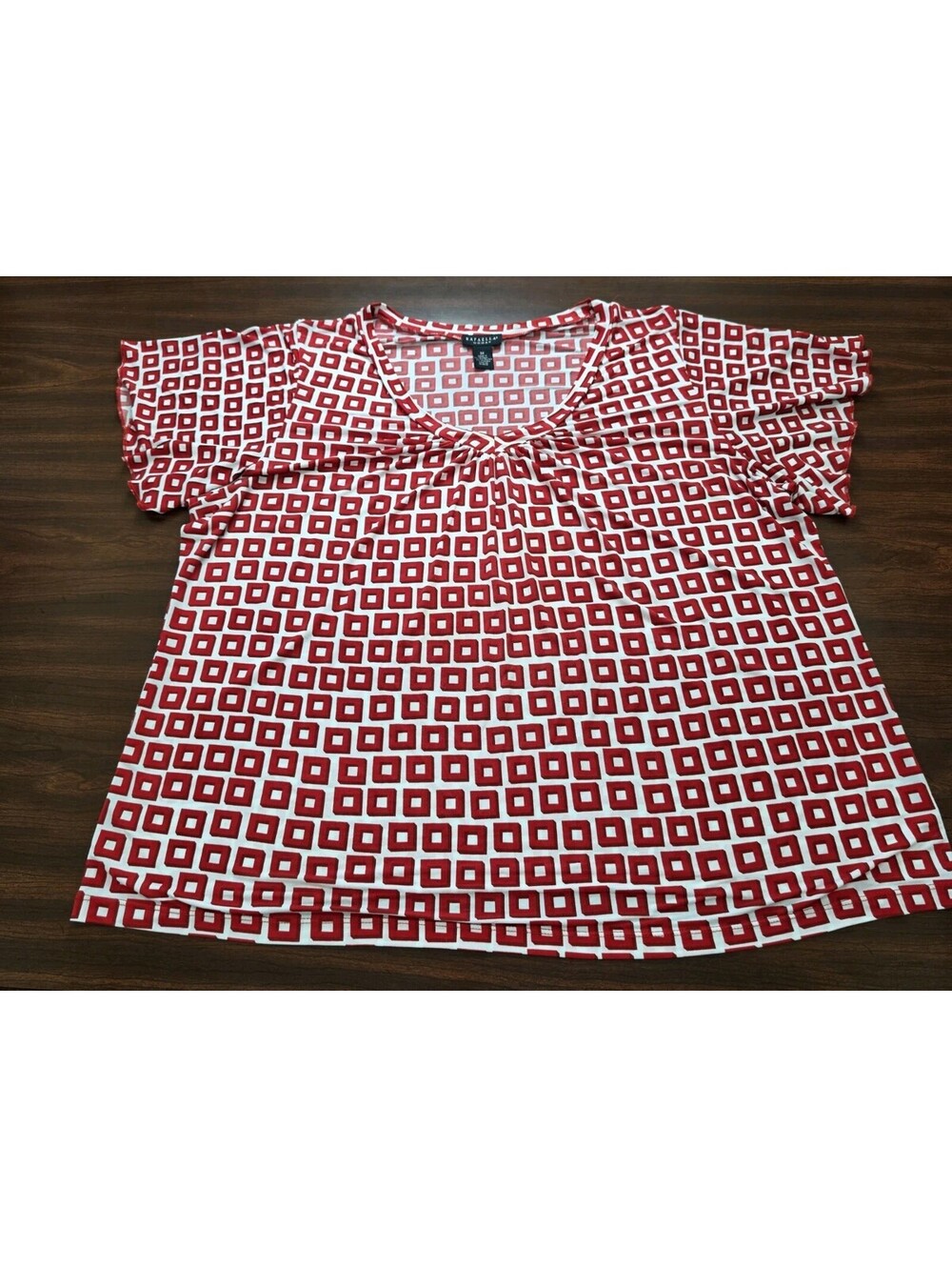 Rafaella Red White Bold Geometric Block Print Short Sleeve Top Size 3X Casual